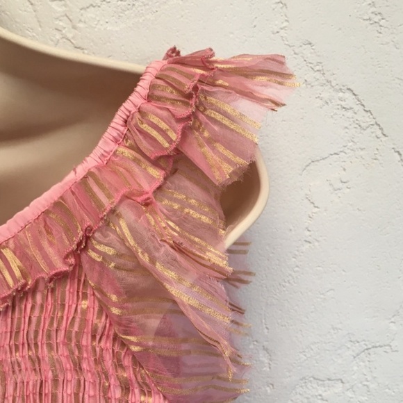 LoveShackFancy Gilded Violet Pink/Gold Gilded Ruffle- Shirred Mini Dress- sz M - Picture 10 of 13